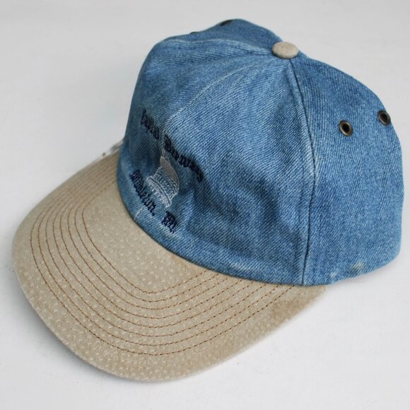 Capital Brewery Cobra Caps Vintage 90s Blue Denim Tan Suede Baseball Dad Hat - Picture 2 of 4